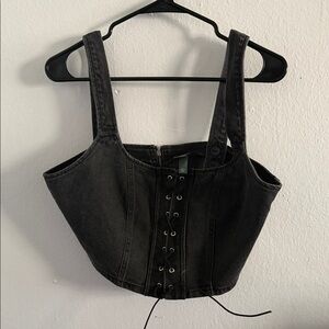 wild fable Black Lace-Up Denim Crop Tank